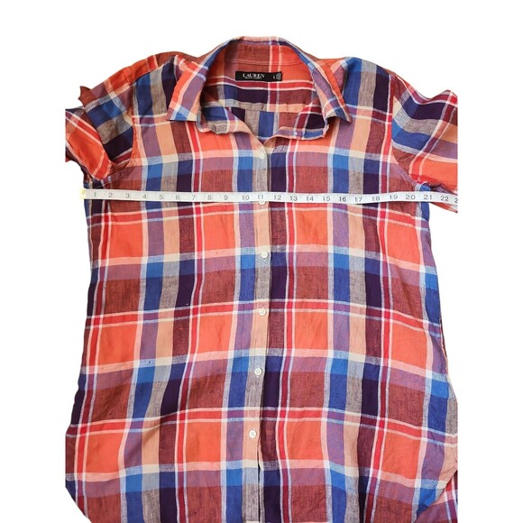 Lauren Ralph Lauren Linen Plaid Button Down Shirt Womens Large Academia Coastal - Picture 8 of 10